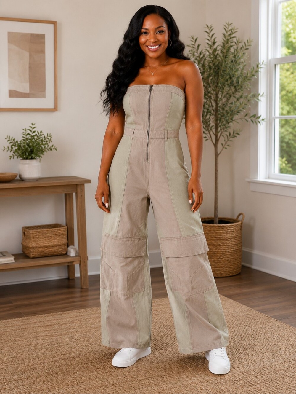 Nasty Gal Colorblock Cargo Jumpsuit NWT Strapless Wide Leg Utility Jumpsuit Size